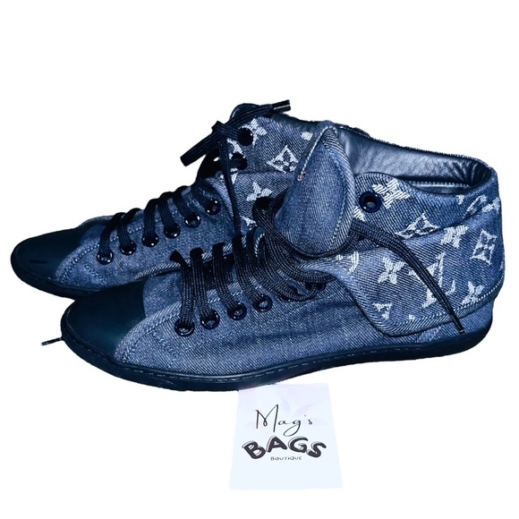 Louis Vuitton: Denim LV Monogram Brea High Top Sneakers - Picture 3 of 16